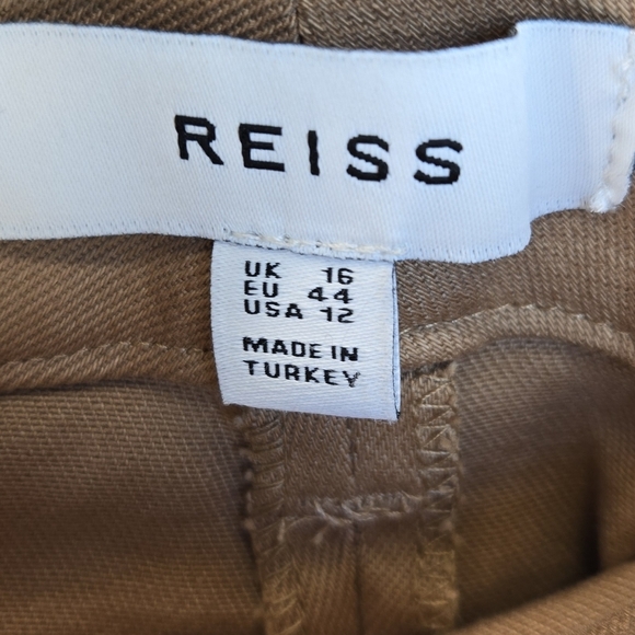 Reiss Patch Pockets Flare Pants Sz 12 Stretch Twill High Rise Tan - Picture 6 of 12